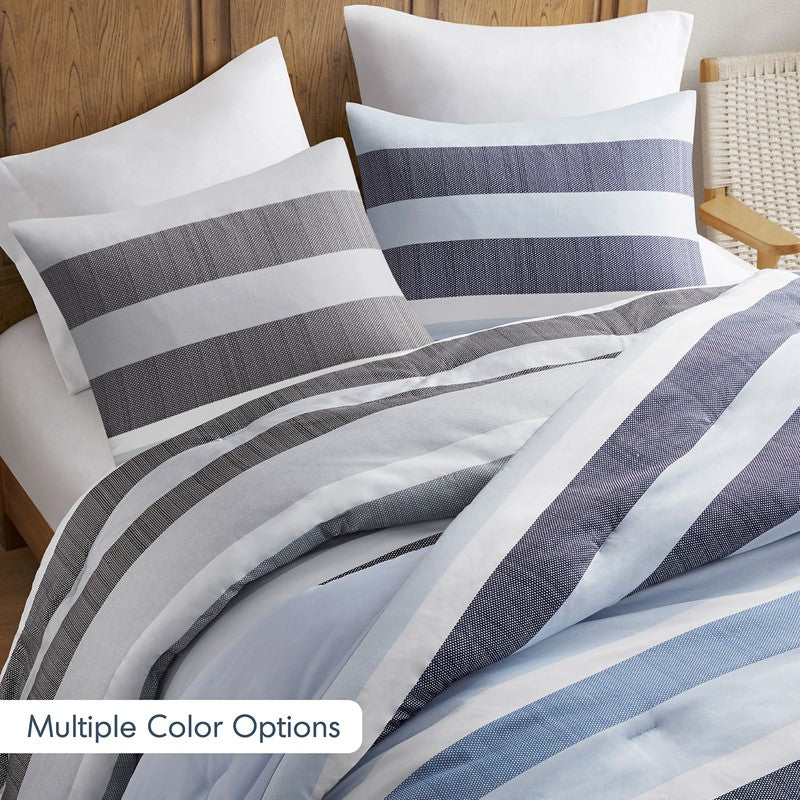 Comfort Spaces Owain Stripe Textured Print Comforter Set - Nautical Blue Bedding Set - Quahog Bay Bedding
