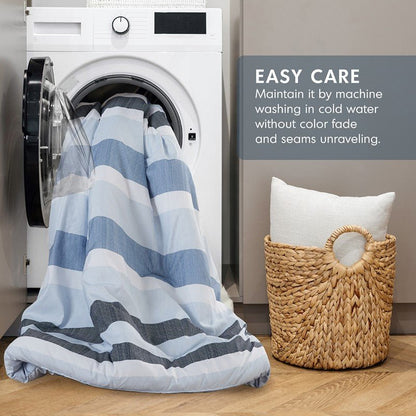 Comfort Spaces Owain Stripe Textured Print Comforter Set - Nautical Blue Bedding Set - Quahog Bay Bedding