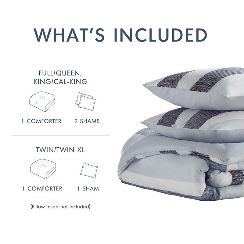 Comfort Spaces Owain Stripe Textured Print Comforter Set - Nautical Blue Bedding Set - Quahog Bay Bedding