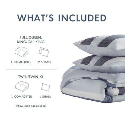 Comfort Spaces Owain Stripe Textured Print Comforter Set - Nautical Blue Bedding Set - Quahog Bay Bedding