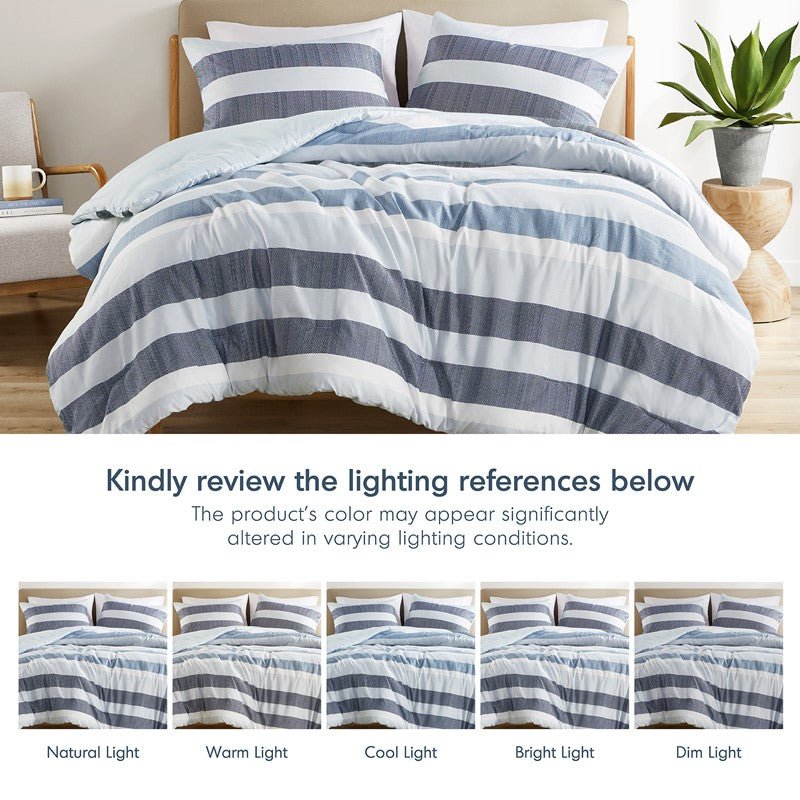 Comfort Spaces Owain Stripe Textured Print Comforter Set - Nautical Blue Bedding Set - Quahog Bay Bedding