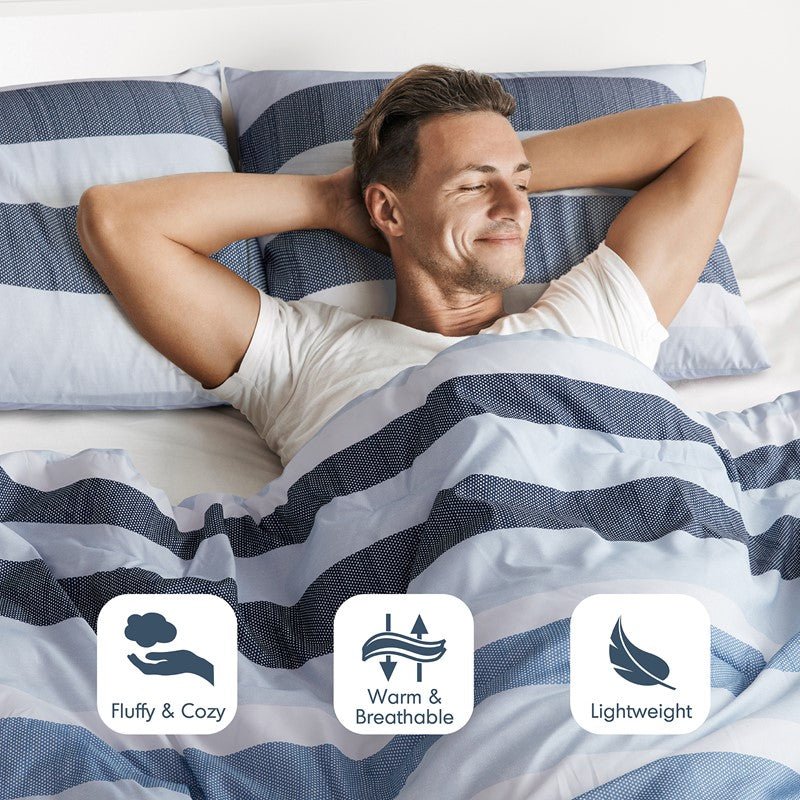 Comfort Spaces Owain Stripe Textured Print Comforter Set - Nautical Blue Bedding Set - Quahog Bay Bedding