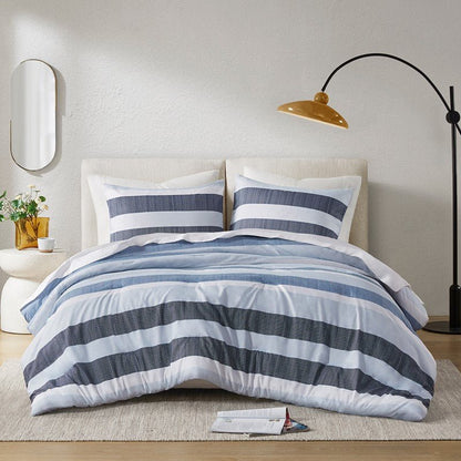 Comfort Spaces Owain Stripe Textured Print Comforter Set - Nautical Blue Bedding Set - Quahog Bay Bedding