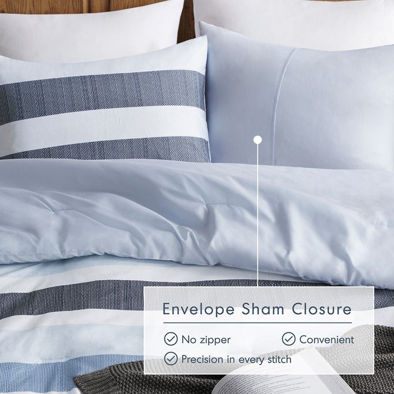 Comfort Spaces Owain Stripe Textured Print Comforter Set - Nautical Blue Bedding Set - Quahog Bay Bedding
