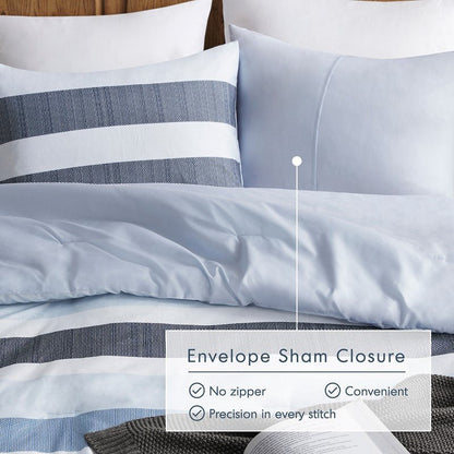 Comfort Spaces Owain Stripe Textured Print Comforter Set - Nautical Blue Bedding Set - Quahog Bay Bedding