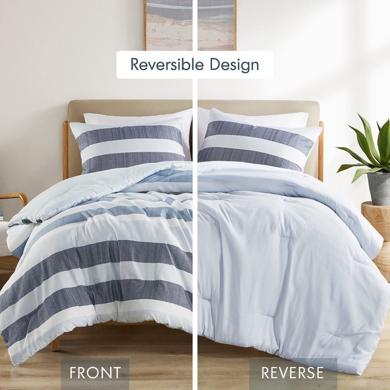 Comfort Spaces Owain Stripe Textured Print Comforter Set - Nautical Blue Bedding Set - Quahog Bay Bedding