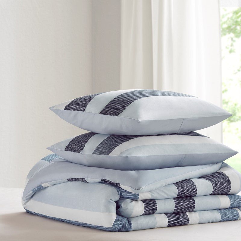 Comfort Spaces Owain Stripe Textured Print Comforter Set - Nautical Blue Bedding Set - Quahog Bay Bedding