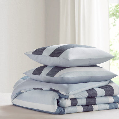 Comfort Spaces Owain Stripe Textured Print Comforter Set - Nautical Blue Bedding Set - Quahog Bay Bedding