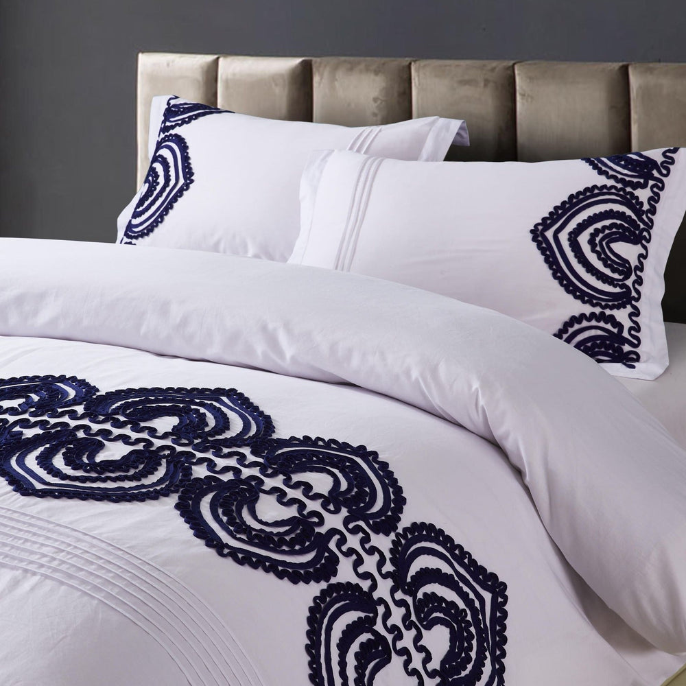 Padma Embroidered Ruffle Duvet Set - 100% Cotton, 200 Thread Count - Quahog Bay Bedding