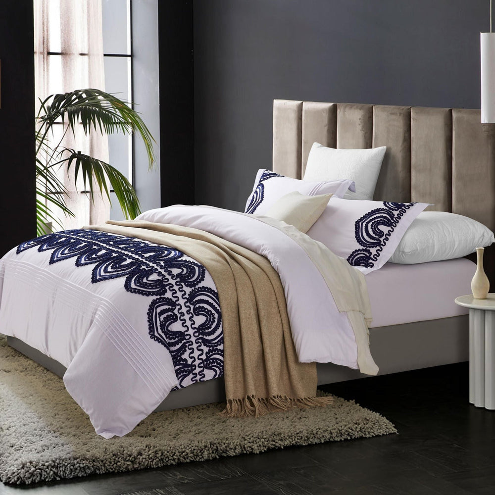 Padma Embroidered Ruffle Duvet Set - 100% Cotton, 200 Thread Count - Quahog Bay Bedding