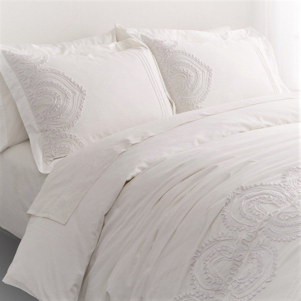 Padma Embroidered Ruffle Duvet Set - 100% Cotton, 200 Thread Count - Quahog Bay Bedding