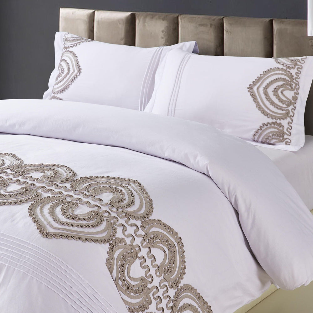 Padma Embroidered Ruffle Duvet Set - 100% Cotton, 200 Thread Count - Quahog Bay Bedding