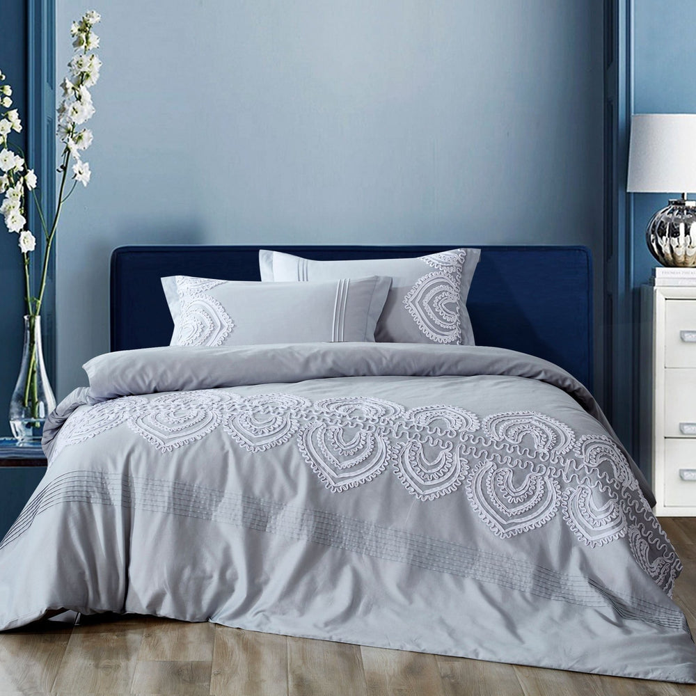 Padma Embroidered Ruffle Duvet Set - 100% Cotton, 200 Thread Count - Quahog Bay Bedding