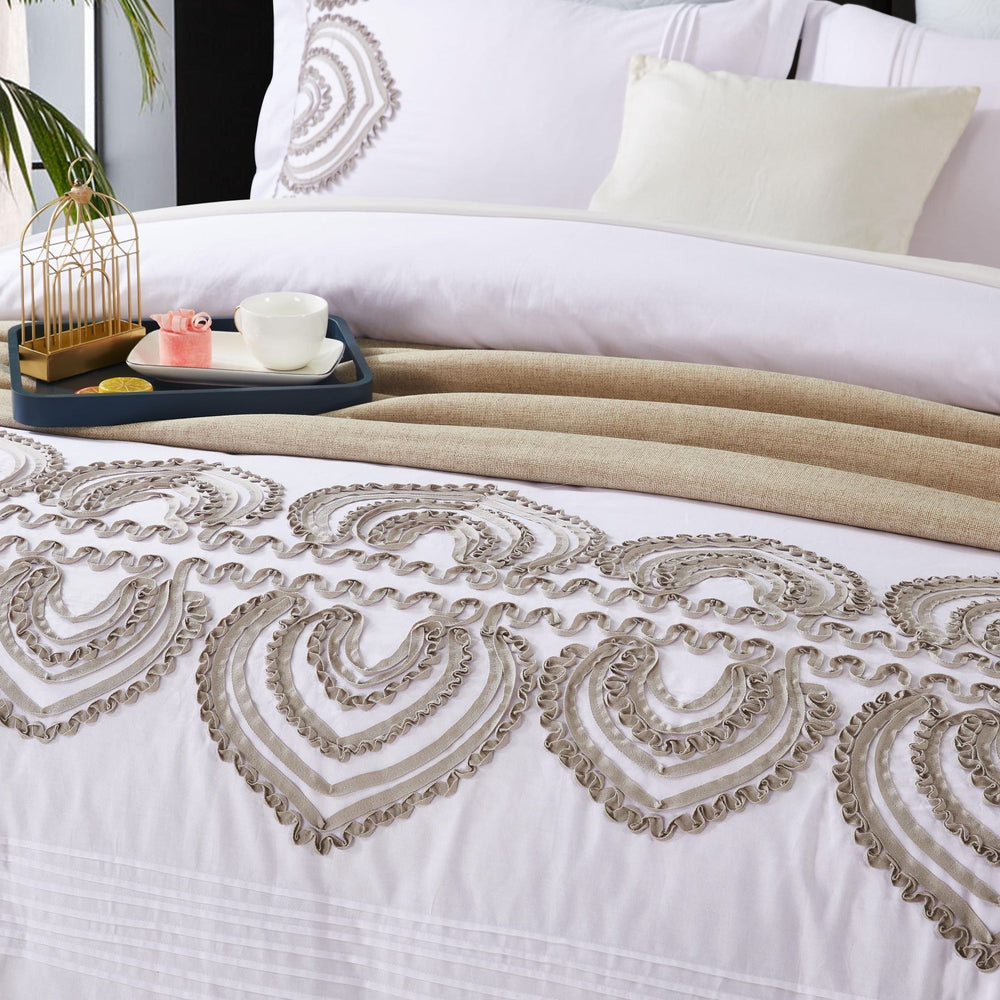 Padma Embroidered Ruffle Duvet Set - 100% Cotton, 200 Thread Count - Quahog Bay Bedding