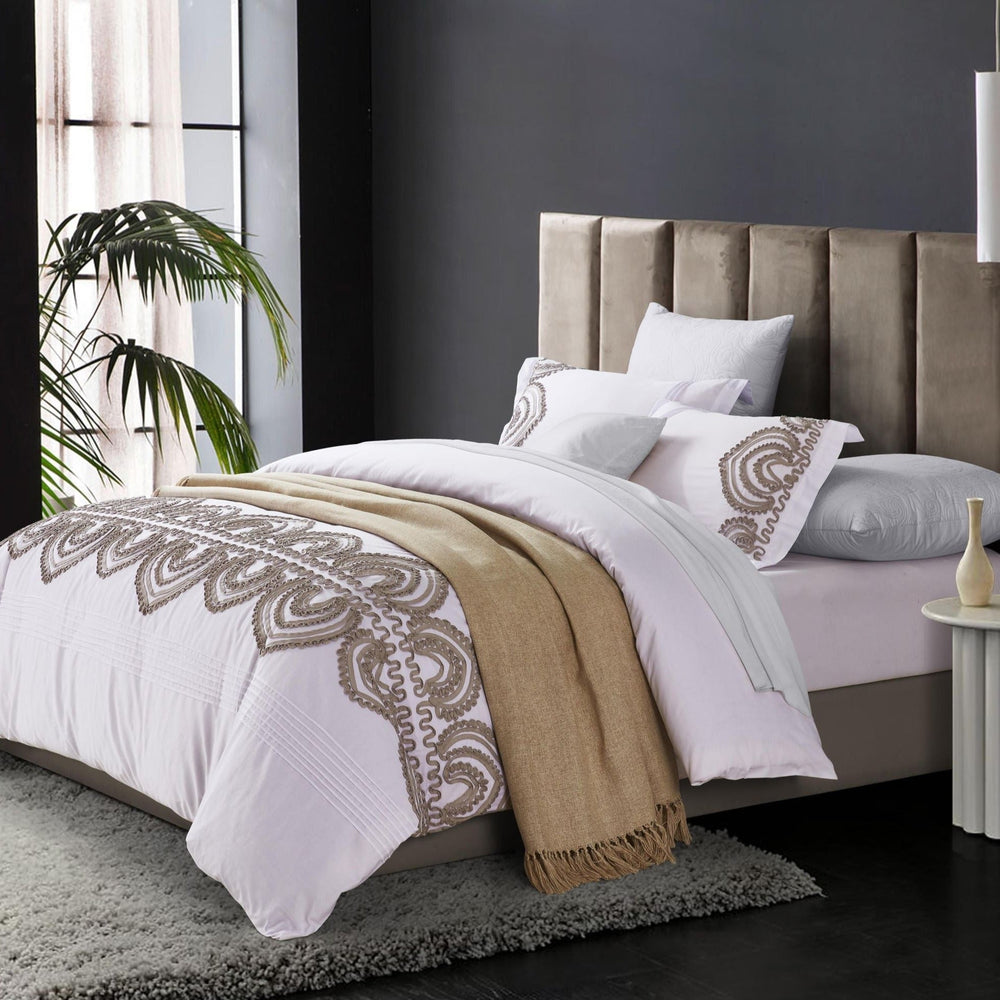 Padma Embroidered Ruffle Duvet Set - 100% Cotton, 200 Thread Count - Quahog Bay Bedding