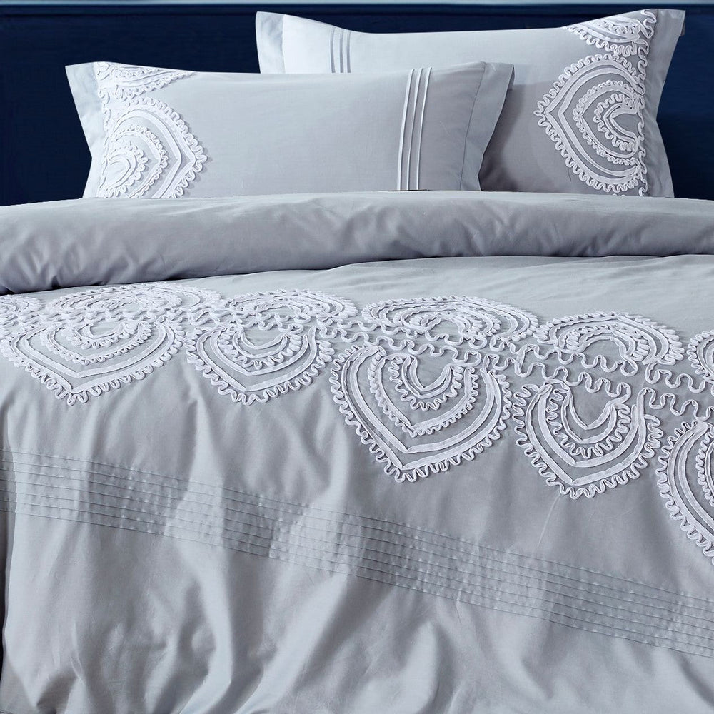 Padma Embroidered Ruffle Duvet Set - 100% Cotton, 200 Thread Count - Quahog Bay Bedding