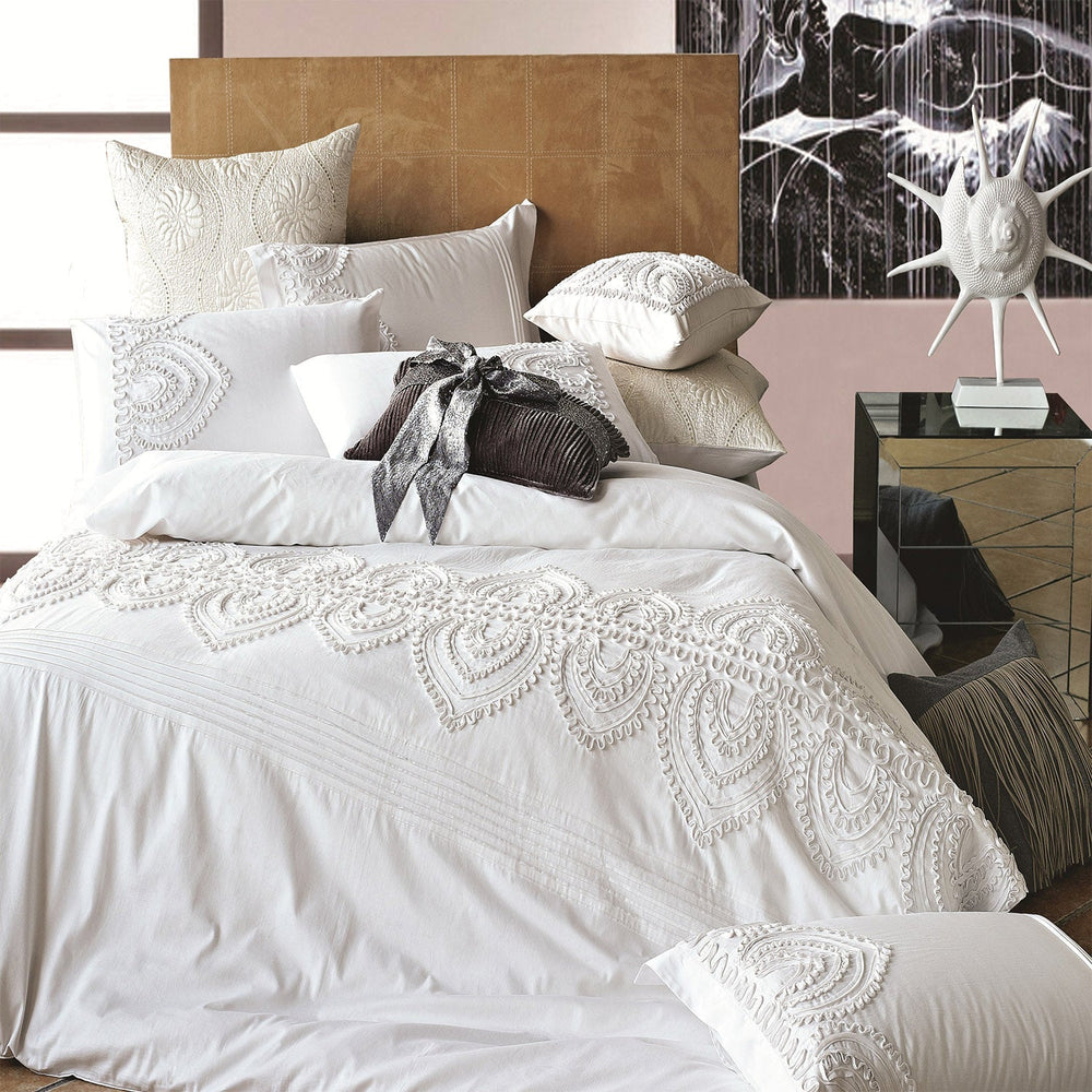 Padma Embroidered Ruffle Duvet Set - 100% Cotton, 200 Thread Count - Quahog Bay Bedding