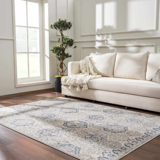 Parkerfield Cream & Blue Area Rug - Traditional Style Rugs - Quahog Bay Bedding