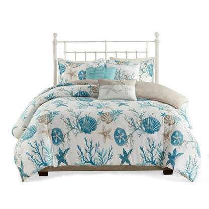 Madison Park Pebble Beach 6 Piece Cotton Sateen Duvet Cover Set - Aqua - Quahog Bay Bedding