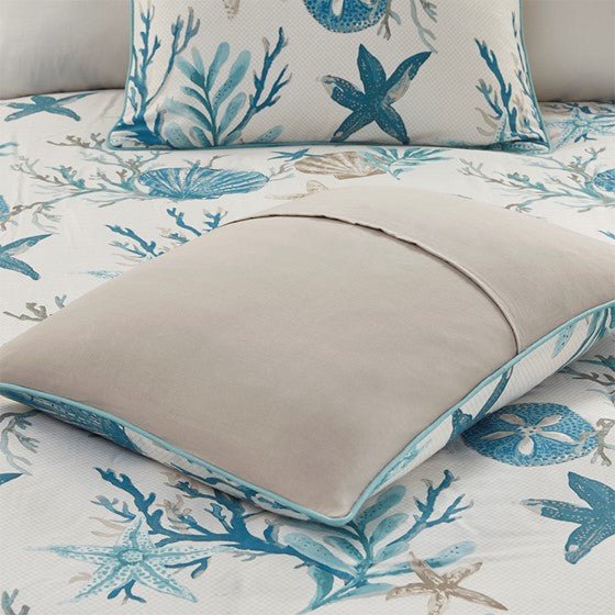 Madison Park Pebble Beach 6 Piece Cotton Sateen Duvet Cover Set - Aqua - Quahog Bay Bedding