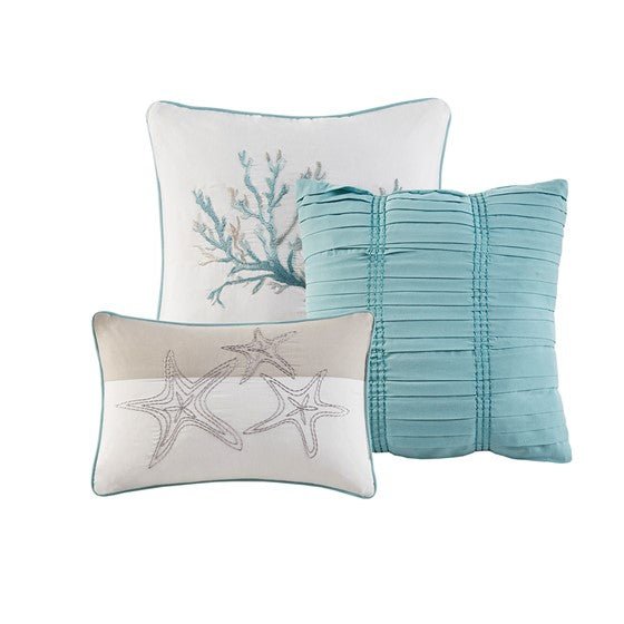 Madison Park Pebble Beach 6 Piece Cotton Sateen Duvet Cover Set - Aqua - Quahog Bay Bedding