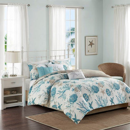 Madison Park Pebble Beach 6 Piece Cotton Sateen Duvet Cover Set - Aqua - Quahog Bay Bedding