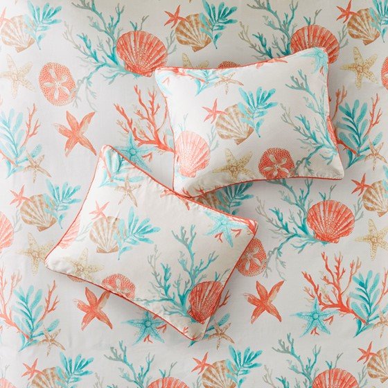 Madison Park Pebble Beach 6 Piece Cotton Sateen Duvet Cover Set - Coral - Quahog Bay Bedding