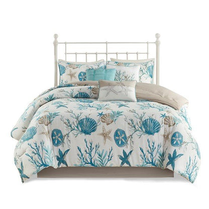 Madison Park Pebble Beach Cotton Sateen Comforter Set 7PC - Aqua - Quahog Bay Bedding