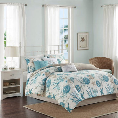 Madison Park Pebble Beach Cotton Sateen Comforter Set 7PC - Aqua - Quahog Bay Bedding
