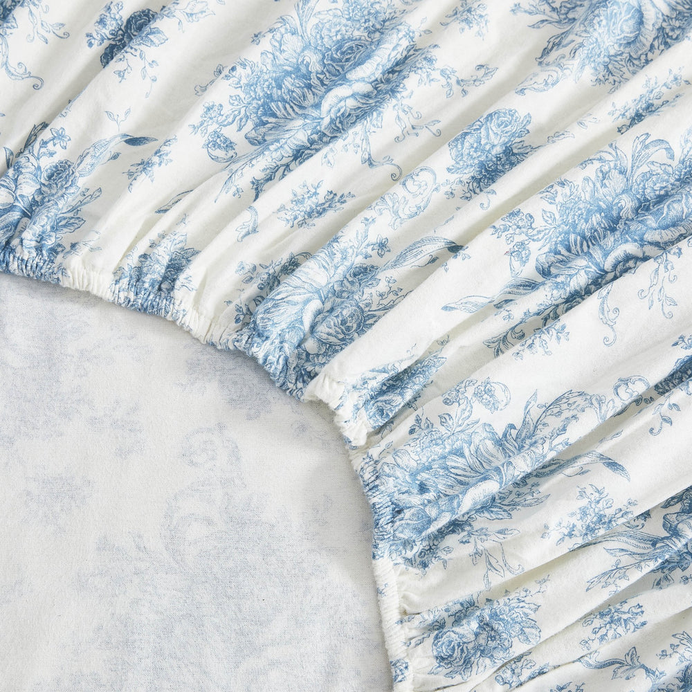 Petit Toile Cotton Print Flannel Sheet Sets - Light Blue And Grey Options - Quahog Bay Bedding