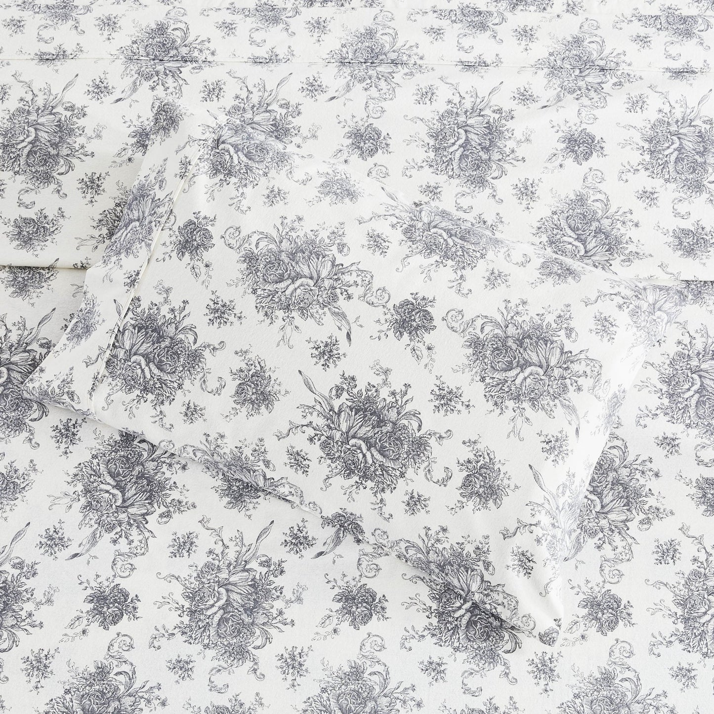 Petit Toile Cotton Print Flannel Sheet Sets - Light Blue And Grey Options - Quahog Bay Bedding