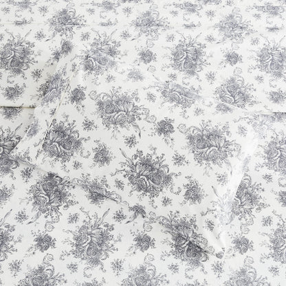 Petit Toile Cotton Print Flannel Sheet Sets - Light Blue And Grey Options - Quahog Bay Bedding