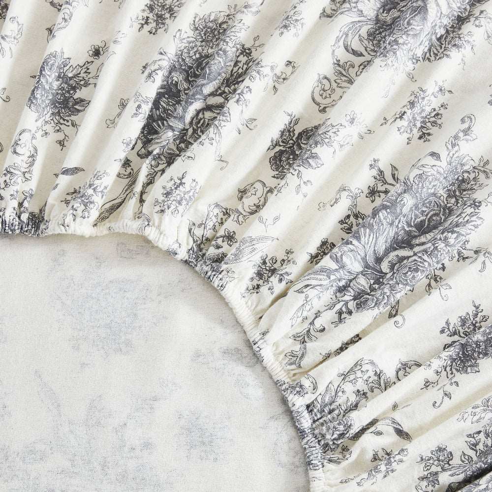 Petit Toile Cotton Print Flannel Sheet Sets - Light Blue And Grey Options - Quahog Bay Bedding