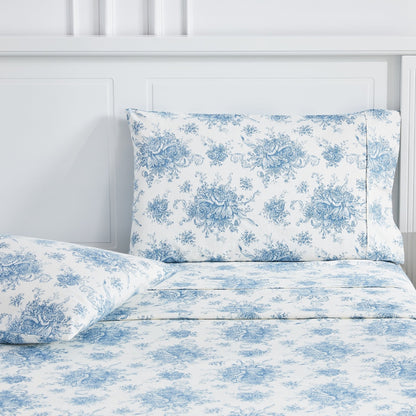 Petit Toile Cotton Print Flannel Sheet Sets - Light Blue And Grey Options - Quahog Bay Bedding