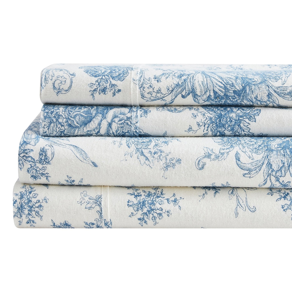 Petit Toile Cotton Print Flannel Sheet Sets - Light Blue And Grey Options - Quahog Bay Bedding