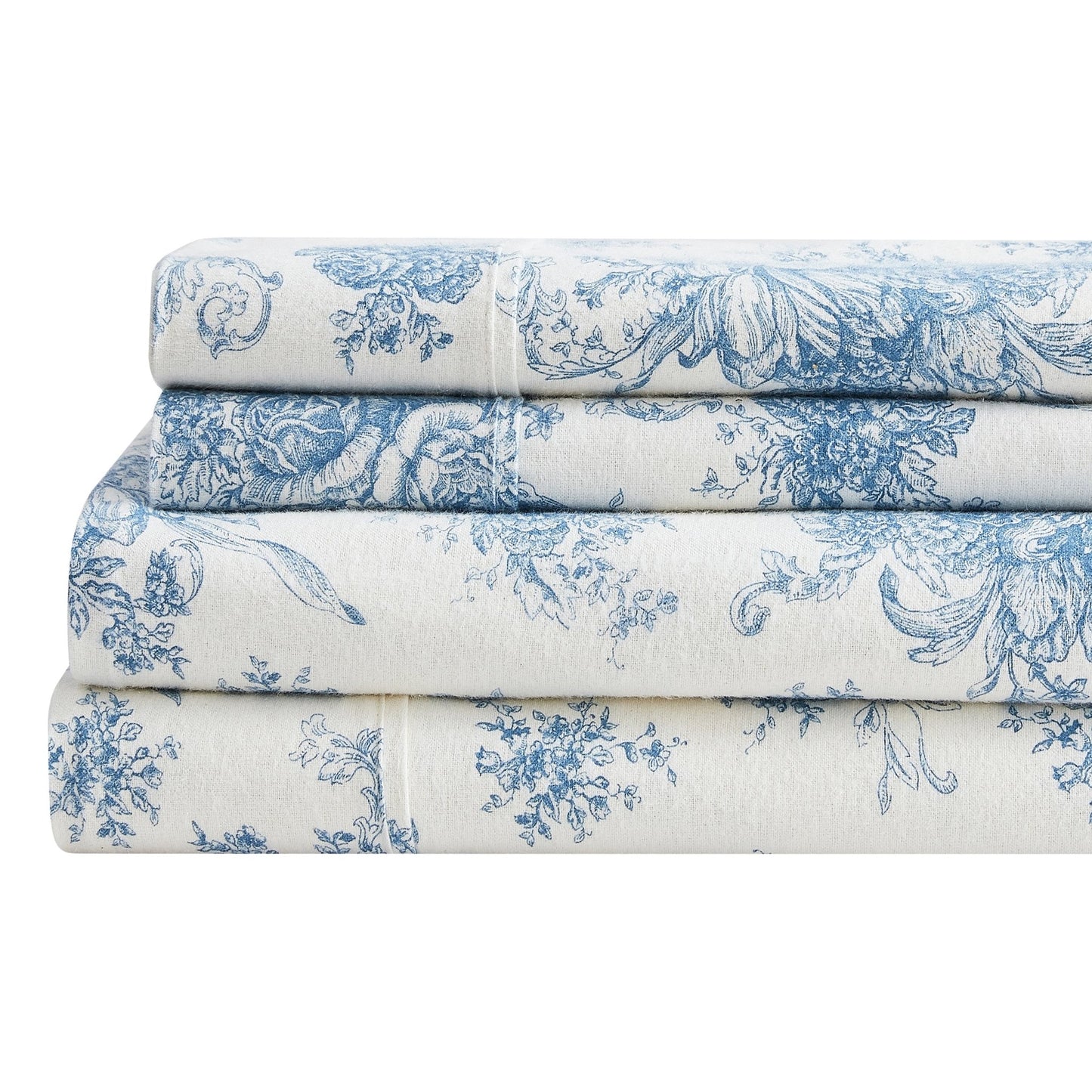 Petit Toile Cotton Print Flannel Sheet Sets - Light Blue And Grey Options - Quahog Bay Bedding