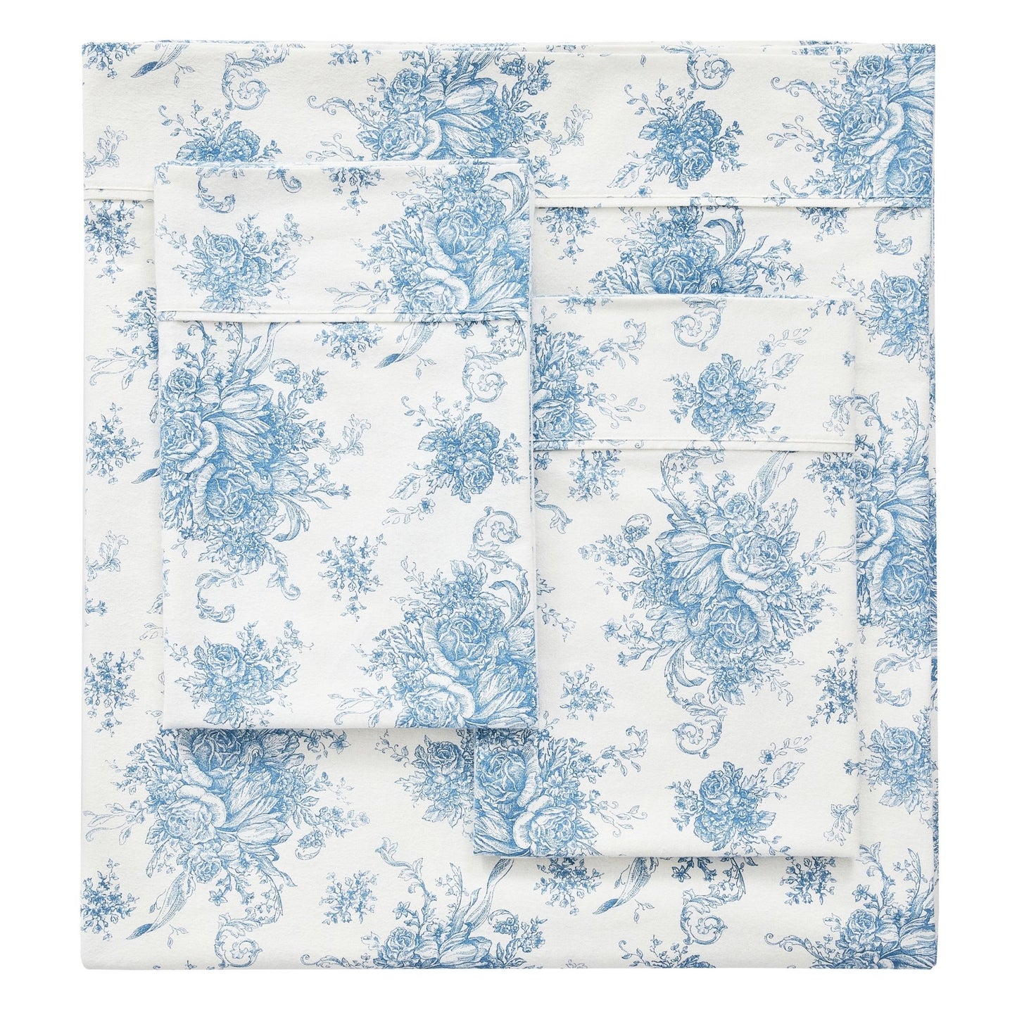 Petit Toile Cotton Print Flannel Sheet Sets - Light Blue And Grey Options - Quahog Bay Bedding