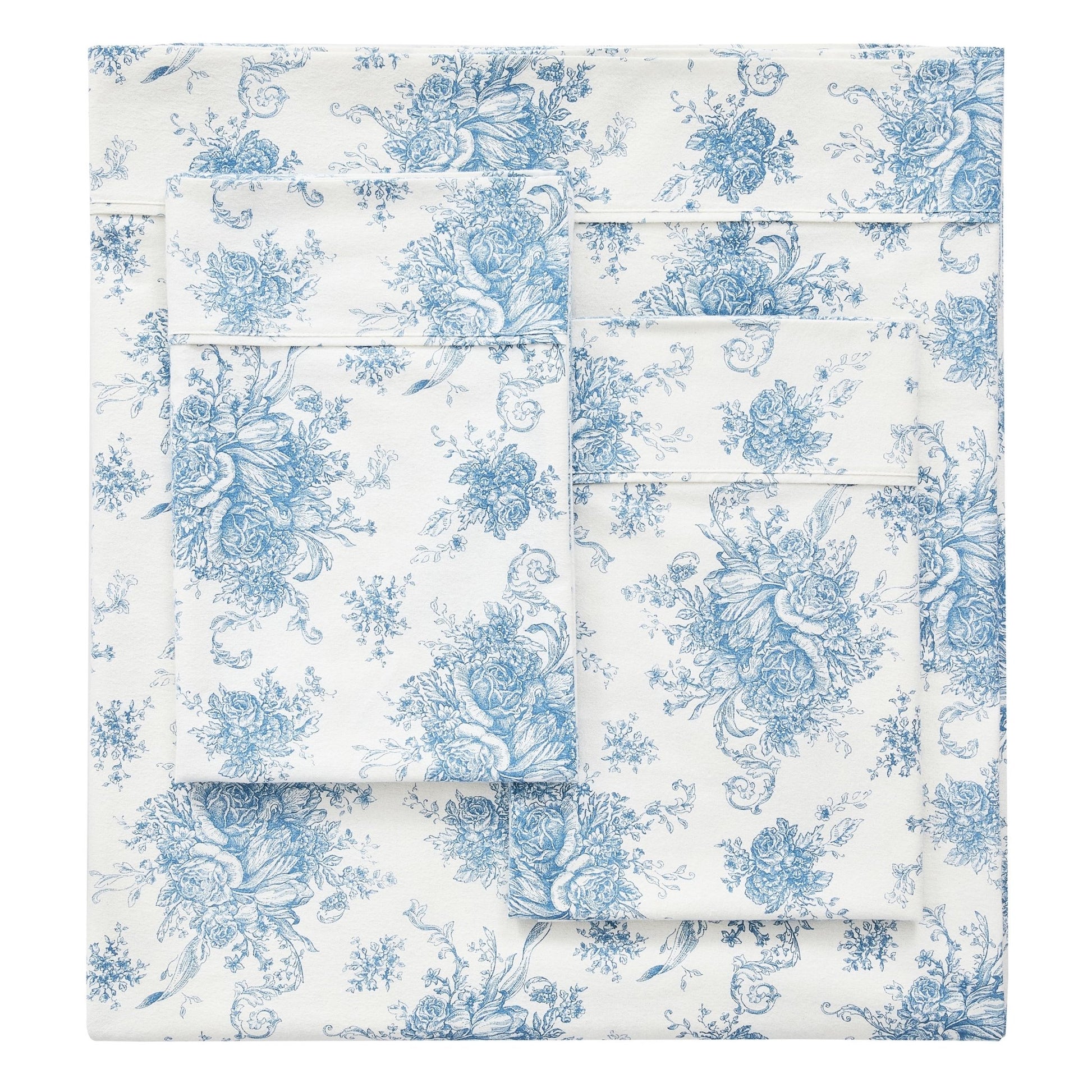 Petit Toile Cotton Print Flannel Sheet Sets - Light Blue And Grey Options - Quahog Bay Bedding