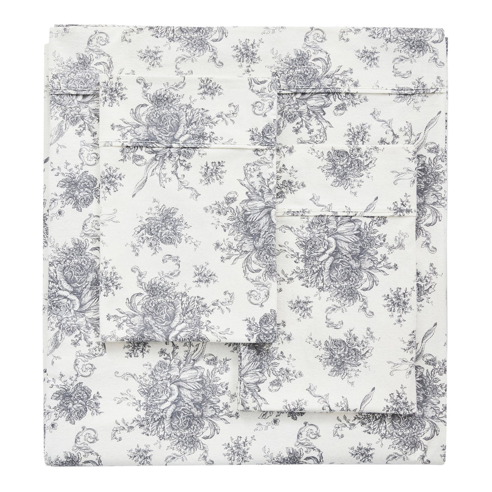 Petit Toile Cotton Print Flannel Sheet Sets - Light Blue And Grey Options - Quahog Bay Bedding