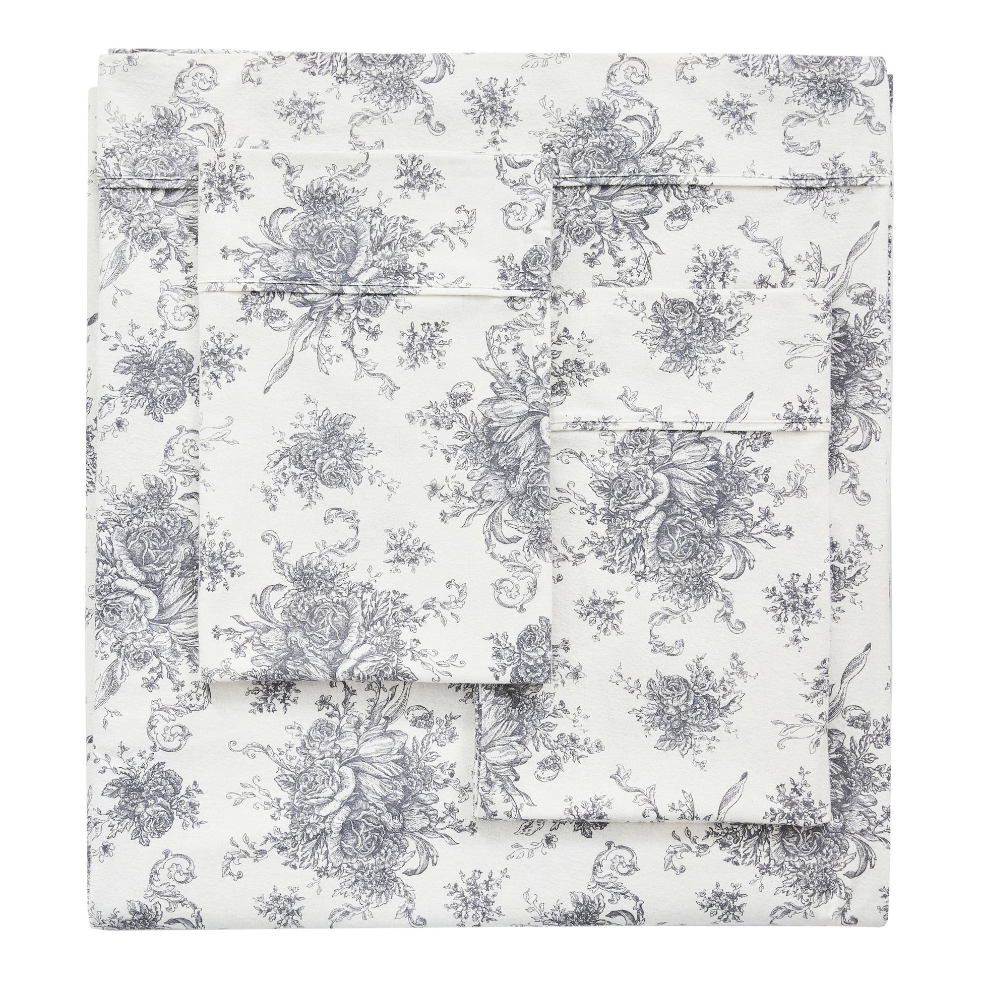 Petit Toile Cotton Print Flannel Sheet Sets - Light Blue And Grey Options - Quahog Bay Bedding