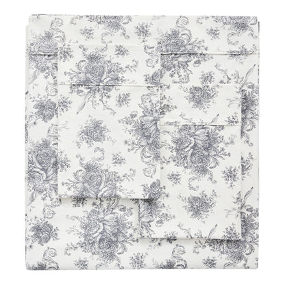 Petit Toile Cotton Print Flannel Sheet Sets - Light Blue And Grey Options - Quahog Bay Bedding