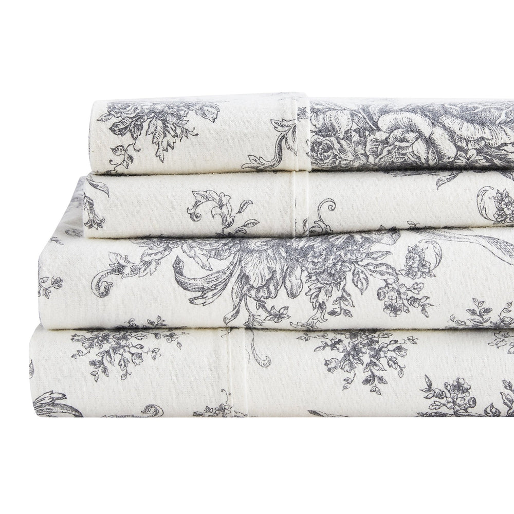 Petit Toile Cotton Print Flannel Sheet Sets - Light Blue And Grey Options - Quahog Bay Bedding
