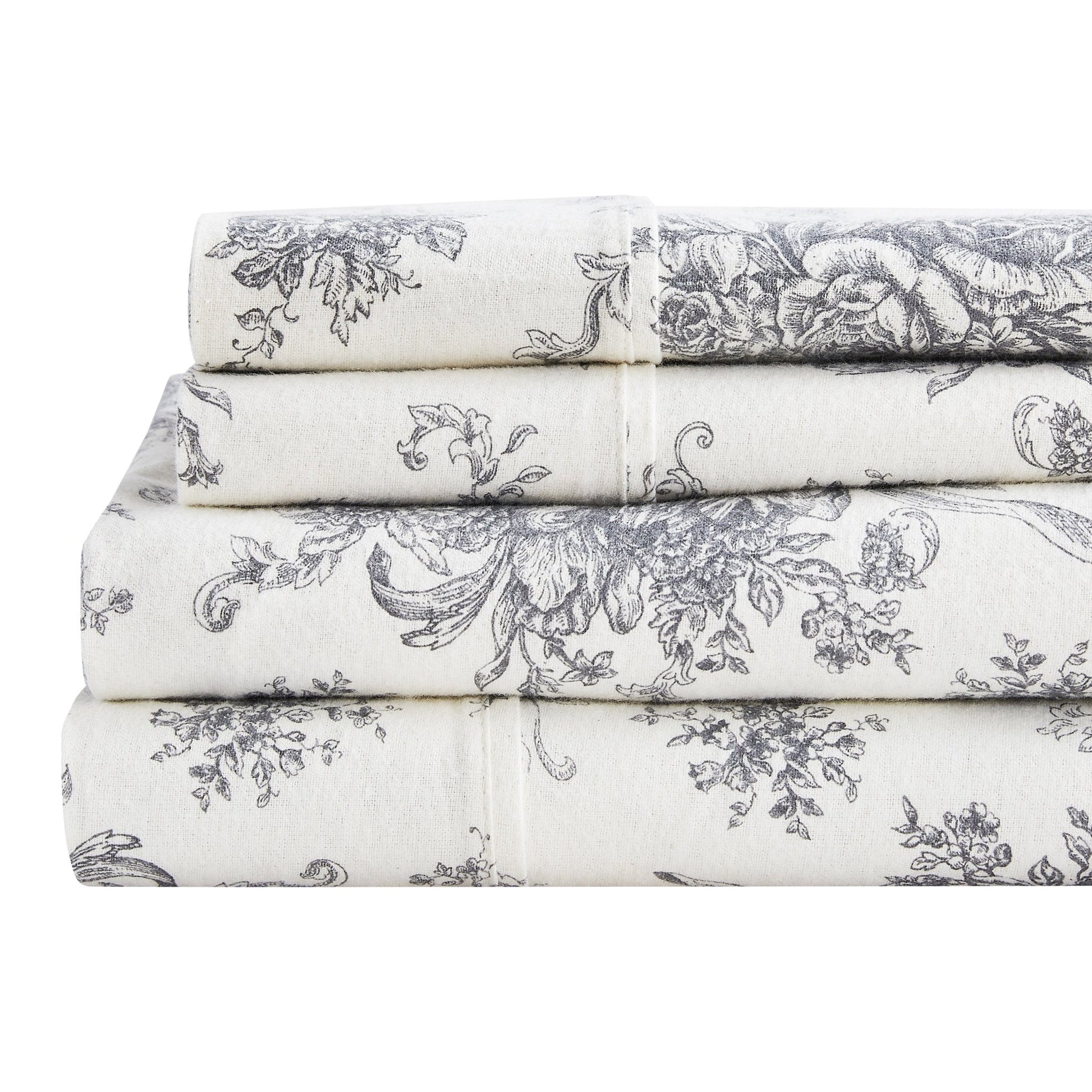 Petit Toile Cotton Print Flannel Sheet Sets - Light Blue And Grey Options - Quahog Bay Bedding