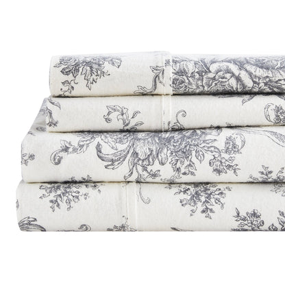 Petit Toile Cotton Print Flannel Sheet Sets - Light Blue And Grey Options - Quahog Bay Bedding