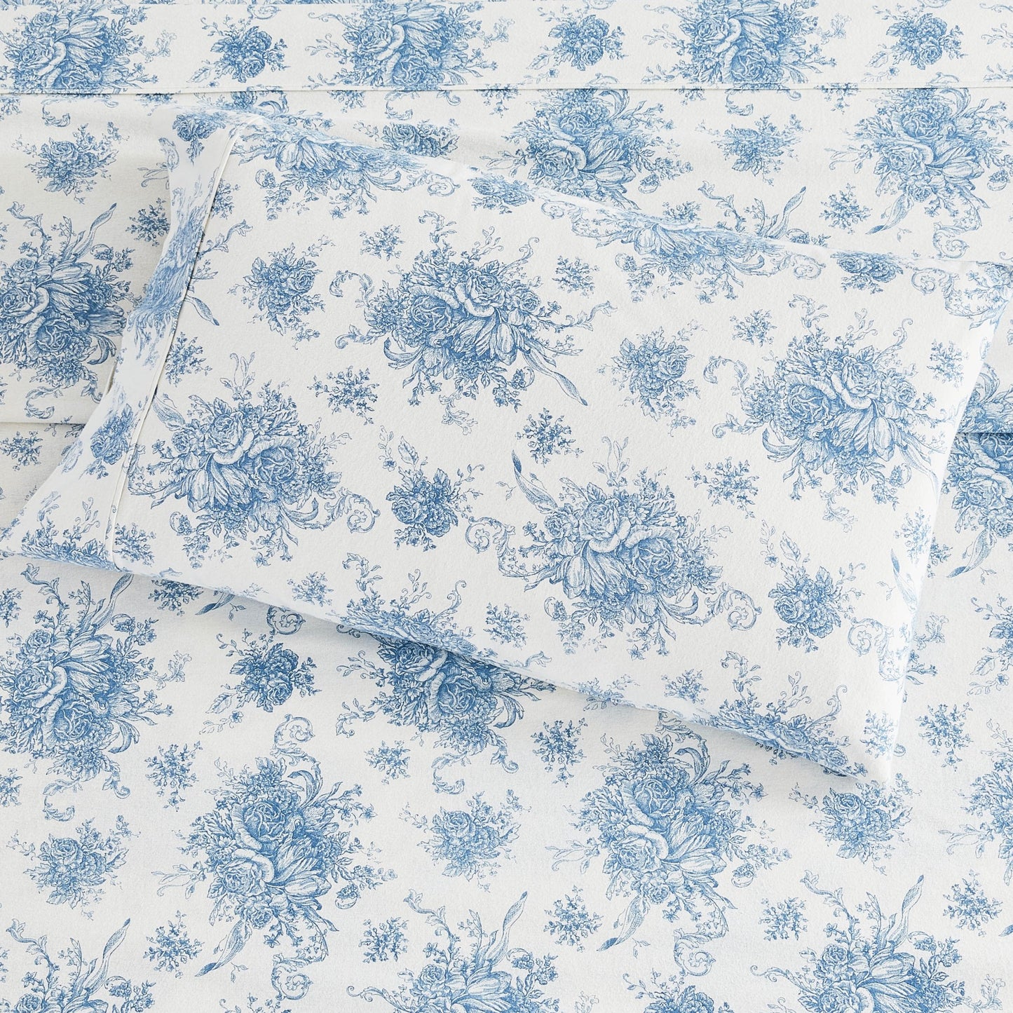 Petit Toile Cotton Print Flannel Sheet Sets - Light Blue And Grey Options - Quahog Bay Bedding