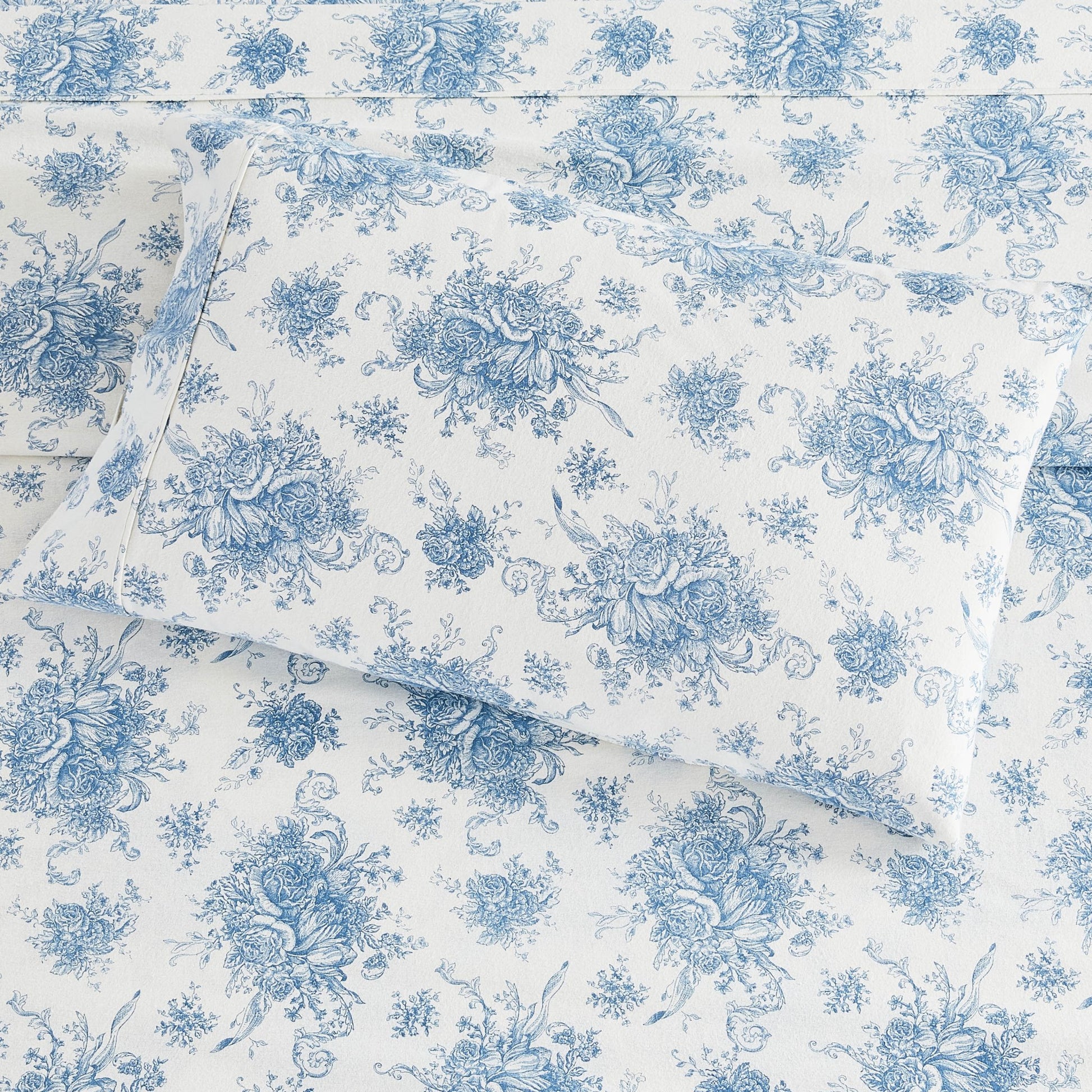 Petit Toile Cotton Print Flannel Sheet Sets - Light Blue And Grey Options - Quahog Bay Bedding