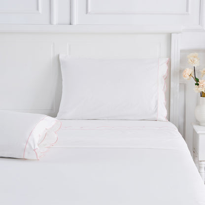 Coastal Scalloped Edge Embroidered 300TC Cotton Percale Sheet Set
