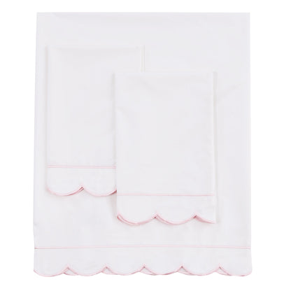 Coastal Scalloped Edge Embroidered 300TC Cotton Percale Sheet Set