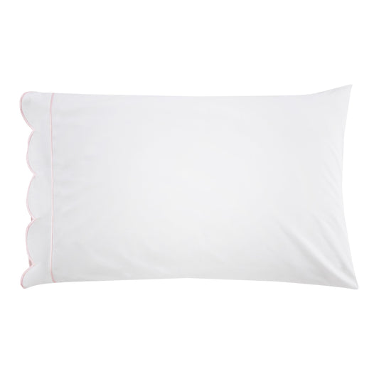 Scallop Frame Embroidered Cotton Percale Pillowcase Pair