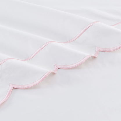 Coastal Scalloped Edge Embroidered 300TC Cotton Percale Sheet Set